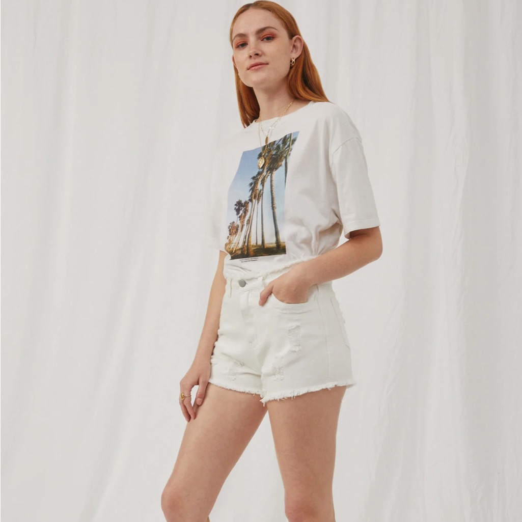 Distressed Acid Wash Denim Shorts In White